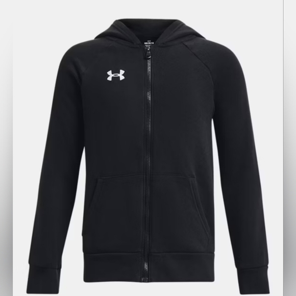 Under Armour Rival Fleece Full-Zip Hoodie Boys Size Large In Black W/ White Logo - Picture 3 of 13